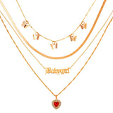 Maytrends Boho Multilayer Butterfly Crystal Chain Necklaces For Women Trendy Heart Cross Snake Chain Pendant Necklace Jewelry