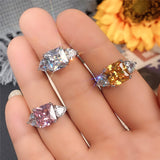 New Fashion Princess Square Cubic Zirconia Ring White/Pink/Yellow CZ Luxury Fashion Women's Rings Hot Jewelry Wholesale