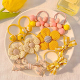 Kawaii Flower Bow Scrunchies Set Children Gift Girls Elastic Hair Rubber Bands Accessories Tie Hair Ring Rope Headdress Headwear