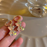 Cute Acrylic Candy Gummy Bear Dangle Earrings for Women Rainbow Bear CZ Hoop Earrings Korean Fashion Sweet Girl Jewelry