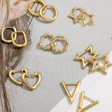 Maytrends Vintage 18K Gold Plated Star Heart Small Ear Buckle Ear Twist Geometric Hoop Earrings Women Minimalist Punk Jewelry Party Gifts