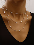 Maytrends Simple Geometric Thin Imitation Pearl Layered Chain Necklace Multilayer Clavicle Chain Necklace For Women Vintage Jewelry