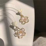 Korean Transparent Flower Hollowed Out Earrings White Peach Heart Cute Niche Earrings Birthday Party Anniversary Jewelry