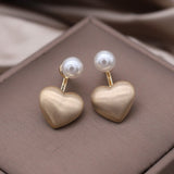 South Korea New Design Fashion Jewelry Metal Brushed Love Pearl Earrings Elegant Women's Daily Work Accessories