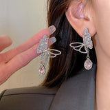 New Pink Butterfly Tassel Earrings Fashion Zircon Pendant Earrings Birthday Party Jewelry Gift Accessories