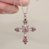 Maytrends Fashion Women Crystal Zircon Cross Pendant Necklace for Women Girl Crystal Chain Necklace Punk Party Jewelry