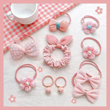 Kawaii Flower Bow Scrunchies Set Children Gift Girls Elastic Hair Rubber Bands Accessories Tie Hair Ring Rope Headdress Headwear