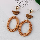 Maytrends Multiple 27 Style Korea Handmade Wooden Straw Weave Rattan Vine Braid Drop Earrings New Fashion Geometric Long Earrings