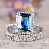 Fashion Square Blue Cubic Zirconia 3Pcs Set Rings Women Wedding Engagement Luxury Accessories Bling Bling Female Jewelry