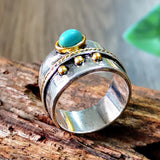 Vintage Natural s Stone Rings Bohemian Jewelry Antique Silver Color Two Tone Metal Knuckle Rings for Party