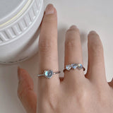 Korean Moonlight Stone Love Ring Female Fantasy Shiny Sweet Cool Adjustable Index Finger Ring Anniversary Party Jewelry
