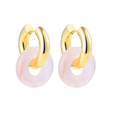 Maytrends Fashion Round Circel Natural Stone Crystal Bead Earrings Stainless Steel Gold Plated Ear Buckle Huggies Hoop Earring for Women