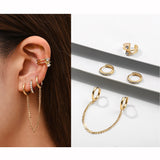 Maytrends Punk Rock Helix Fake Cartilage Ear Cuff with Long Chain Circle Hoop Earrings Set for Women Tiny Piercing Huggie Earring Jewelry