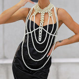 Maytrends Sexy Pearl Body Chain For Women Necklaces Shawl Female Punk Style Beaded Collar Shoulder Sweater  Long Chain Bridal Body Jewelry