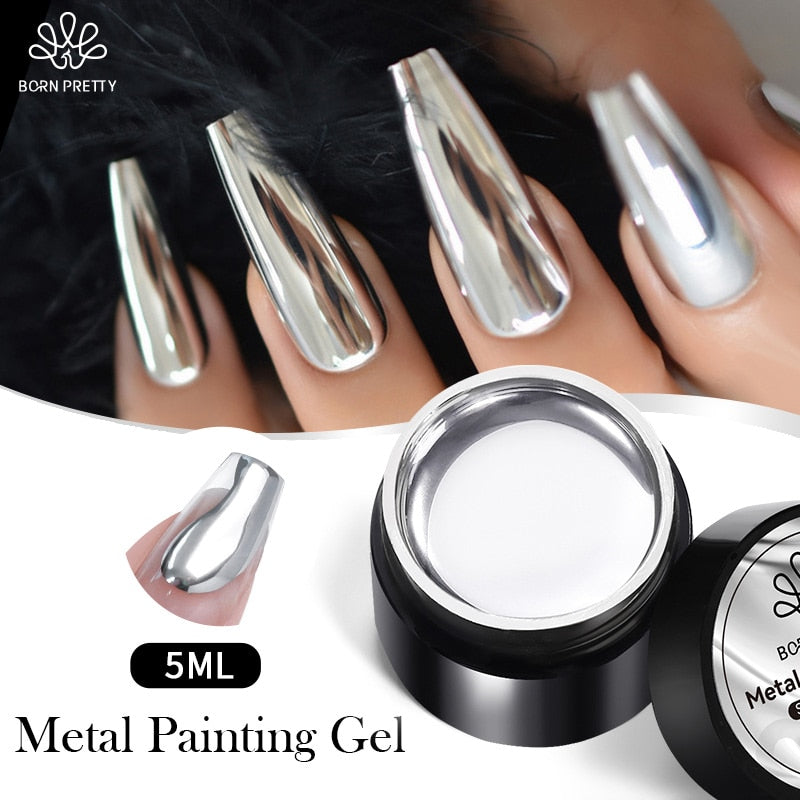 Maytrends Super bright Metallic Painting Gel Polish 5ML Gold Silver Mirror Gel Nail Polish Flower Drawing Lines French Nails
