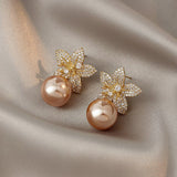 New pearl long earrings simple geometric pearl retro metal exquisite French earrings