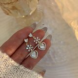 New Inlaid Zircon Flowers Love Tassel Golden Earrings For Women Personality Fashion Earrings Wedding Jewelry Birthday Gifts