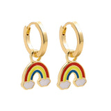 Maytrends Gold Color Huggies with Cloud Rainbow Enamel Pendant Earring for Women Small Star Smiling Face Hoop Earrings Charms Jewelry Gift