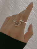 Korean Cross Chain Ring Exquisite Personality Index Finger Adjustable Grade Double Ring Birthday Party Gift Jewelry Accessories