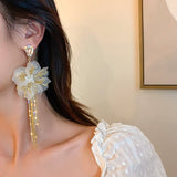 Maytrends Fashion Beaded Crystal Flower Tassel Earrings Exaggerated New Trendy Earrings Women