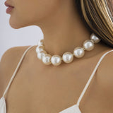 Maytrends INS New Trendy Big Round Pearl Sexy Clavicle Choker Rhinestone Necklace for Women Girl Elegant Bride Wedding Jewelry Accessories