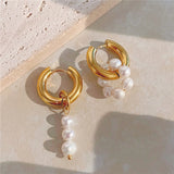 Trendy Asymmetric Natural Freshwater Pearl Earrings New Trend Double Circle Dangle Earrings French Unusual Drop Earrings