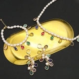 Shining Colorful Crystals Natural Freshwater Pearls Bracelet Pendant Earring Necklace Set For Woman Luxury Fine Jewelry