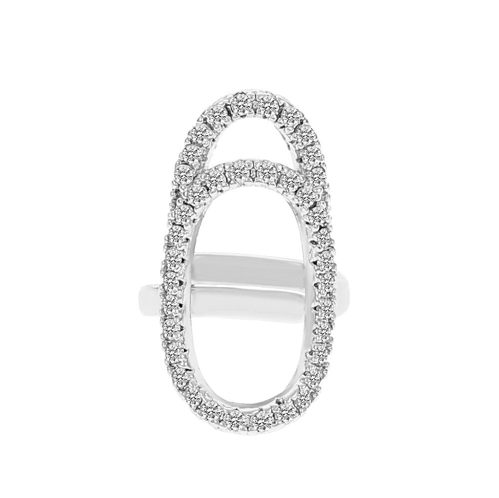 New Korean Trendy Shiny Rhinestone Inlaid Cross Hollow Geometric Fingertip Nail Ring for Women Girl Accessories