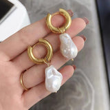 Trendy Asymmetric Natural Freshwater Pearl Earrings New Trend Double Circle Dangle Earrings French Unusual Drop Earrings