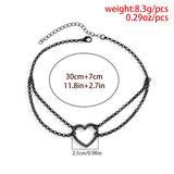 Maytrends Independent Gothic Metal Hollow Heart Pendant Necklace Double Tassel Short Clavicle Choker Cosplay Aesthetic Jewelry