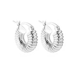 Maytrends Stainless Steel Big Circle Hoop Earrings for Women Creative Silver Plated Thread Twisted Ear Buckle Huggies Statement Jewelry