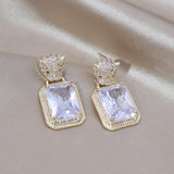 Korea New Design Fashion Jewelry Zircon Leopard Square Crystal Pendant Earrings Elegant Women's Daily Work Accessories