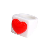 Maytrends Fashion Gold Color Heart Geometric Square Ring Candy Color Resin Acrylic Big Rings for Women Girls Aesthetic Jewelry Gift