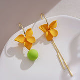New Long Tassel Flower Stud Earrings For Women Girl Korean Asymmetrical Design Green Pearl Earrings Travel Party Jewelry Gifts