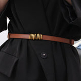 Maytrends Women Leather Thin Belt Metal Simple Hook Buckle Adjustable Waist Strap For Trouser Dress Brand Designer Decoration Waistband