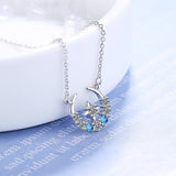 Blue Moonlight Stone Full Diamond Crescent Necklace Female Water Drop Tassel Pendant Collar Chain Birthday Party Accessories