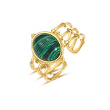 Maytrends Vintage Geometric Malachite Stainless Steel Rings Gold Plated Metal Green Natural Stone Open Ring Waterproof Jewelry Female Gift