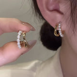 New Pearl Zircon Butterfly Stud Earrings for Woman Fashion Korean Jewelry Temperament Girl's Daily Wear Earrings