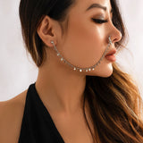 Maytrends Fashion Bohemia Punk Sexy Alloy Women Earrings Crystal Glass Pendant Tassel Chain Earrings Fake Nose Piercing Nose Clip