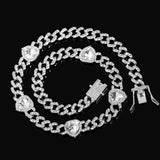 Maytrends Iced Out Bling Crystal Heart Cuban Link Chain For Women Hip Hop Rhinestones Miami Cuban Link Necklace Bracelet Set Gifts Jewelry