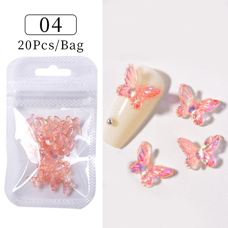 Maytrends 1 Pack 3D Aurora Bear Butterfly Nail Art Accessories Resin FlatBack White Flowers Acrylic Nails Glitter DIY Manicure Decoration