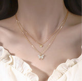 Double Butterfly Necklace Clavicle Chain