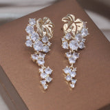Korea's new design fashion jewelry 14K gold plated leaves luxury long zircon earrings elegant women's wedding party accessories
