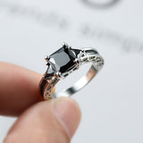 Maytrends Delicate Silver Color Trendy Ring for Women Elegant Princess Cut Inlaid Black Zircon Stones Wedding Ring Engagement Jewelry