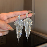 Maytrends Fashion Statement Earring Long Full Rhinestone Big Earrings For Women Euorpe Evening Party Crystal Tassel Earings Wholesale