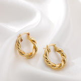 Maytrends new Trend gold color Distortion Interweave  Hoop Earrings for Women Punk Twist stainless steel Circle Statement Ear buckle