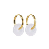 Maytrends Fashion Round Circel Natural Stone Crystal Bead Earrings Stainless Steel Gold Plated Ear Buckle Huggies Hoop Earring for Women