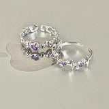 Fashion Shiny Purple Rhinestone Opening Couple Rings for Women Men Vintage Crystal Star Adjustable Ring Lover Y2K Jewelry