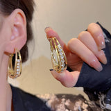 New Design Irregular U-shaped Gold Color Hoop Earrings For Woman Korean Crystal Fashion Jewelry Unusual Accessories Girls