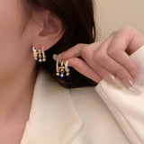 Korean New Style Zircon Multi-layer Geometric Earrings for Women Temperament Drop Crystal Earings Party Jewelry Exquisite Gifts